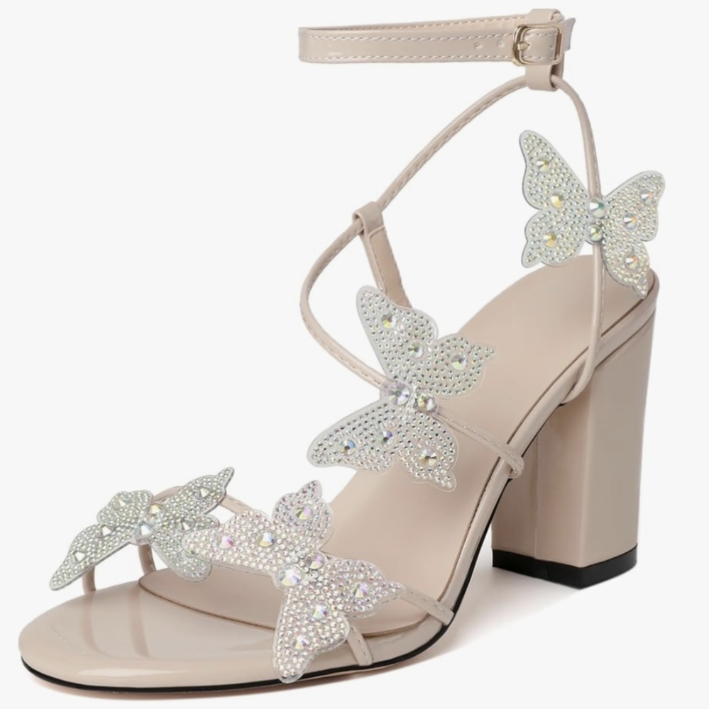 Beige Butterfly Heels for Women